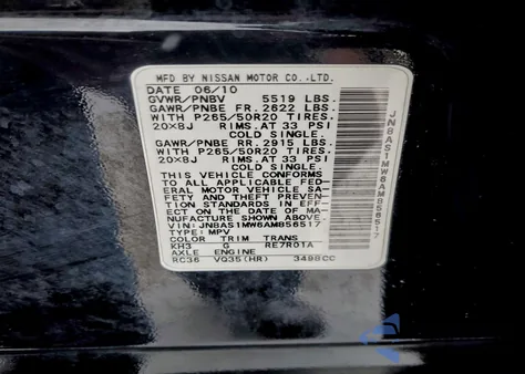 2010 Infiniti Fx35 from USA, damaged, VIN JN8AS1MW6AM856517